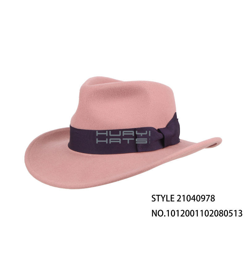 Womens Wide Brim Pink Wool Felt Western Cowboy Outback Hat