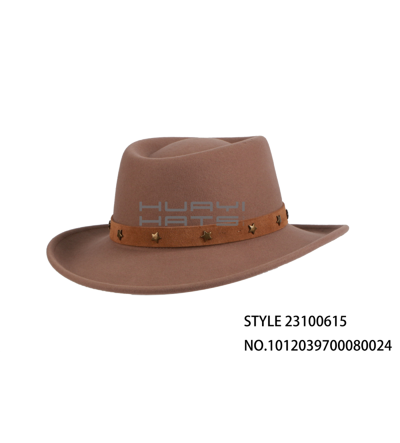 Custom Fashion Wool Felt Outback Hat For Men With Leather Hat Band
