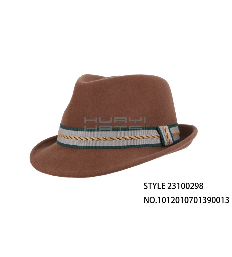 Mens Wool Felt Trilby Hat With Hat Band Customizable Colors