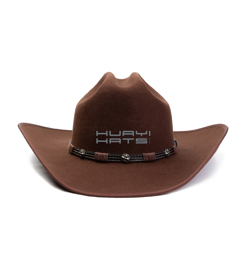 Fashion Mens Brown Durable Wool Felt Cowboy Hat With Stiff Wide Brim Light Waterproof Naturally