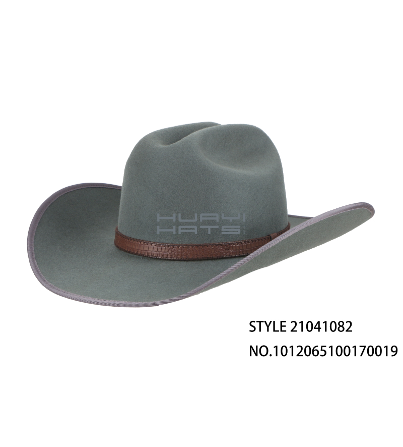 Light Blue Wool Felt Cowboy Hat With Leather Band Cattleman Crown For Womens