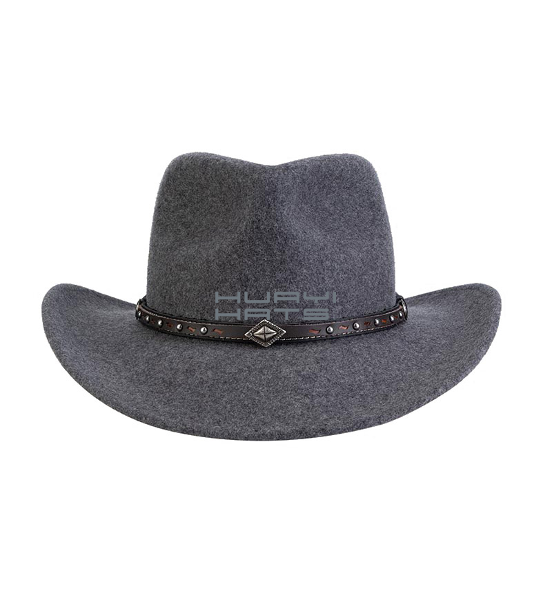 100% Wool Felt Mix Grey Wide Brim Western Style Winter Outback Hat For Men