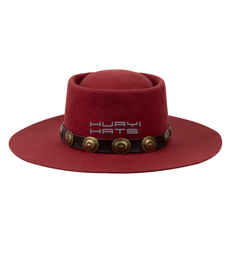 Womens Wool Felt Fedora Pork pie Hat Red Wide Brim Customized Size For Your Head