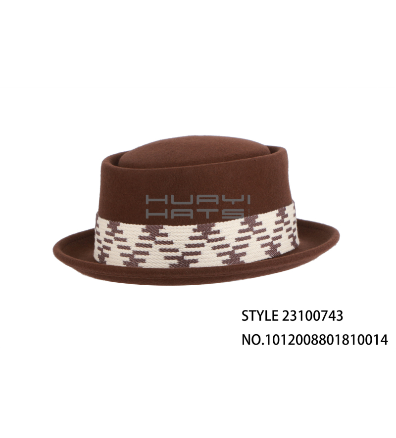 Mens Wool Felt Pork Pie Hat With Decorative Hat Strap Customizable colors