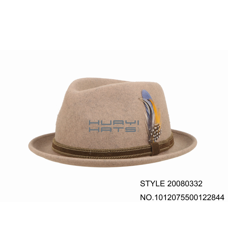 Womens Classic Beige Wool Felt Small Brim Fedora Hat Customizable Size