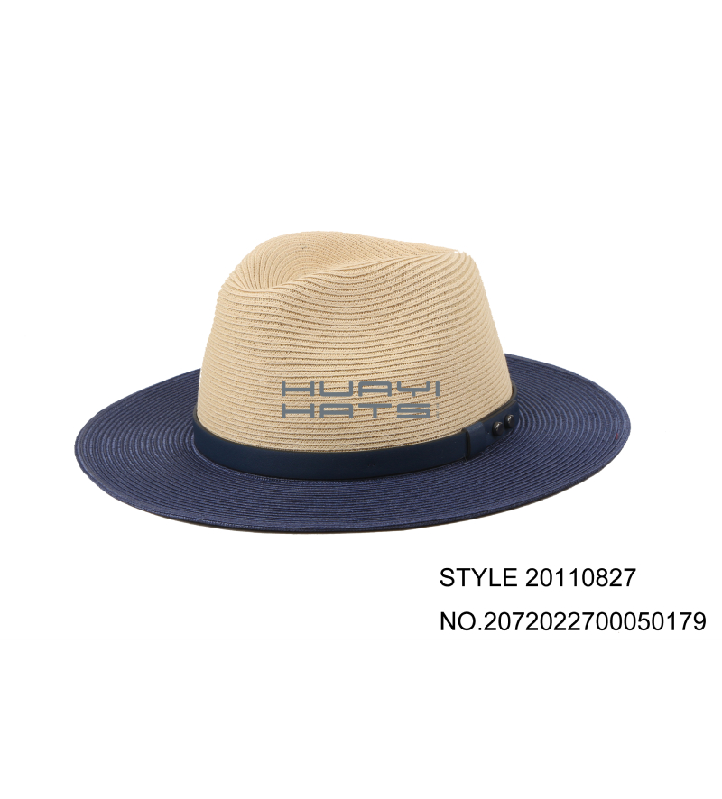 Womens Wide Brim Straw Fedora Hat With Leather Cord PP Material
