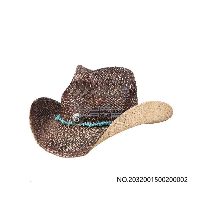 5 Inch Wide Brim Western Straw Cowboy Hat Ventilation Design For Summer Wear