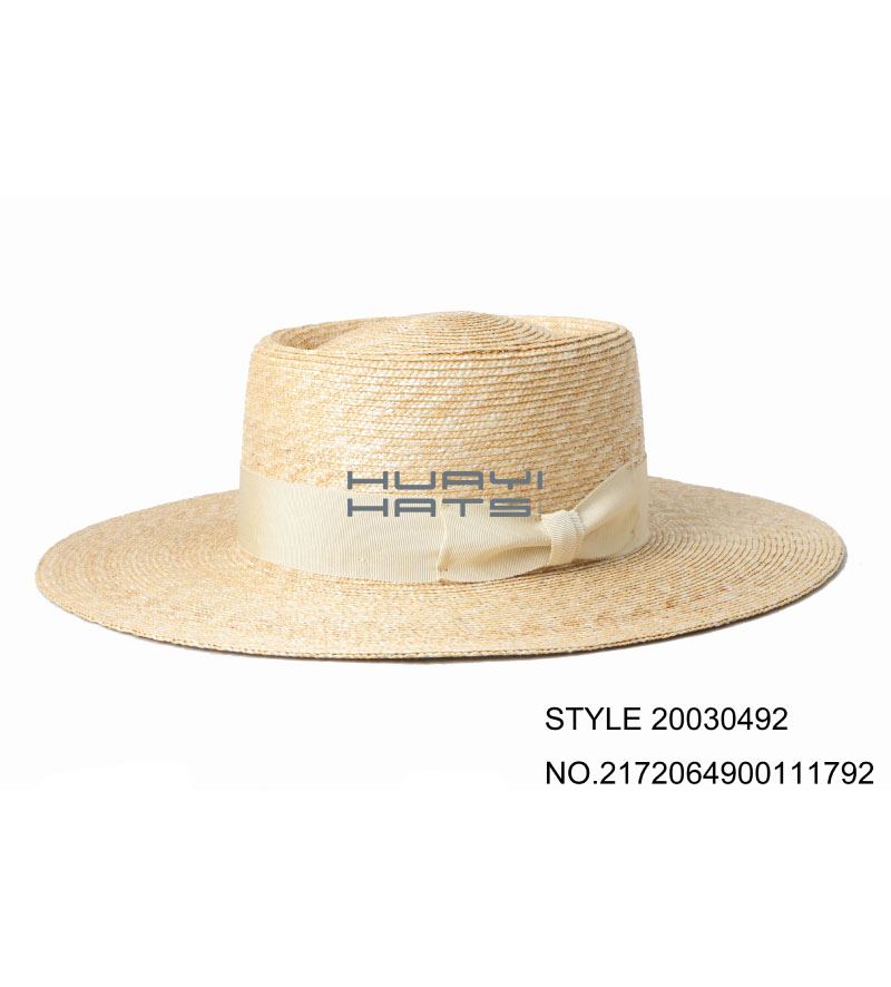 Womens Wide Brim Sun Protection Straw Pork Pie Hat With Bow Ribbon