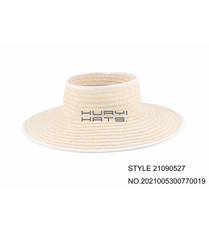 Ladies Wide Brim Paper Straw Braid Sun Visor Hat With Open Top Design