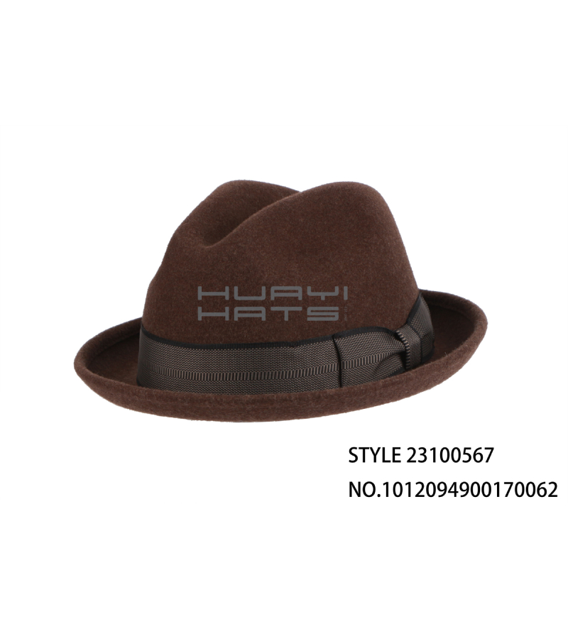 Mens Fashion Short Brim Wool Felt Fedora Hat With Hatband Customizable