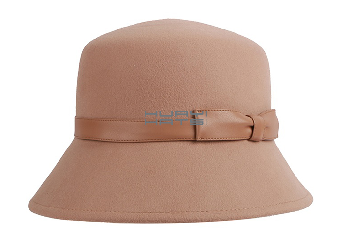 Felt Bucket Hat With Leather Strap