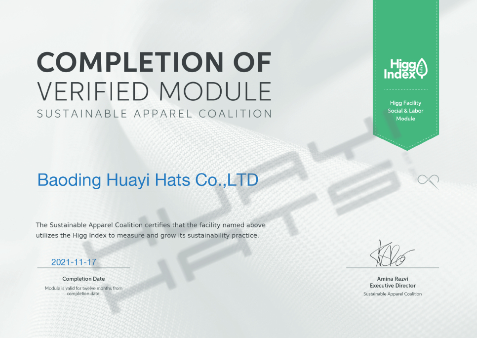 Baoding Huayi Hats Co.,LTD Higg Index FSLM