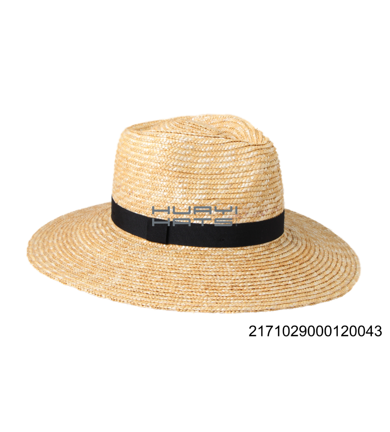 Women Straw Fedora Hats Wheat Straw Customized Hat With Black Hatband