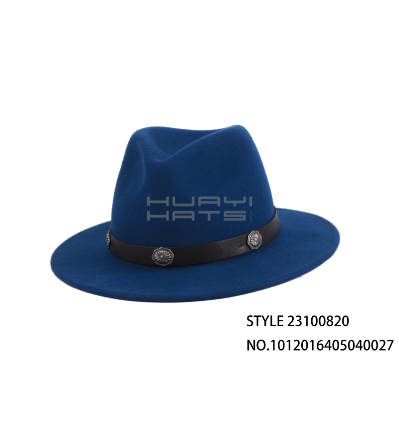 Classic Men's Small Brim Wool Felt Fedora Hat With Hat Strap Customizable Logo