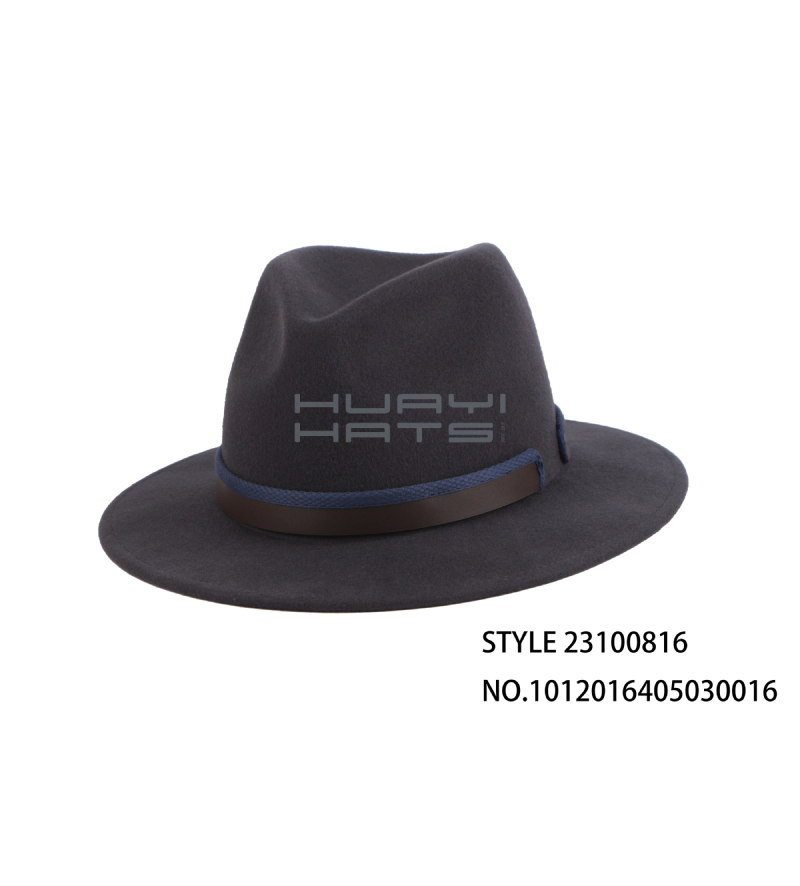 Classic Men's Small Brim Wool Felt Fedora Hat With Hat Strap Customizable Logo