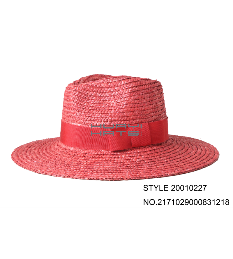 Red Straw Hat For Womens Wheat Braid Hat With Red Ribbon