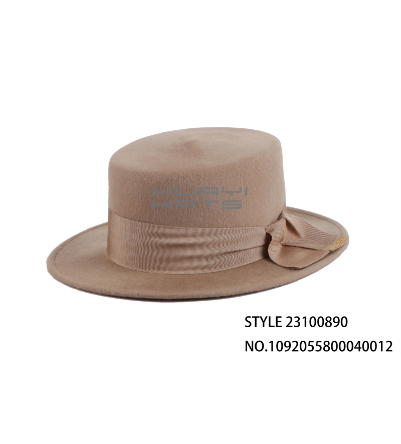 Fashion Mens Wool Felt Boater Hat With Wide Hatband