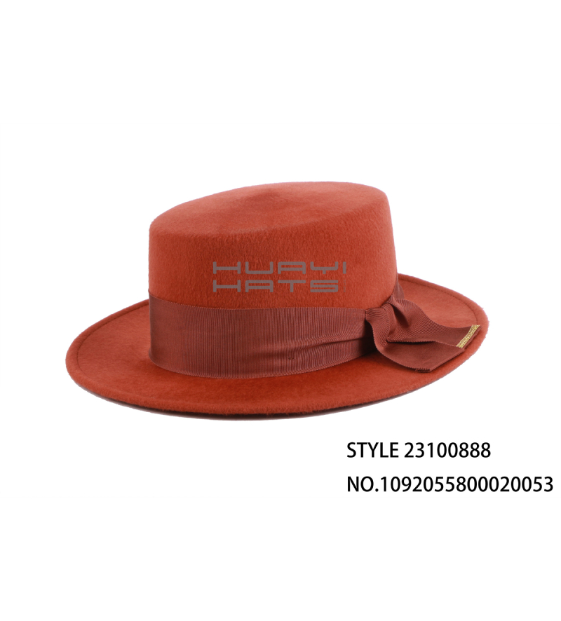 Fashion Mens Wool Felt Boater Hat With Wide Hatband