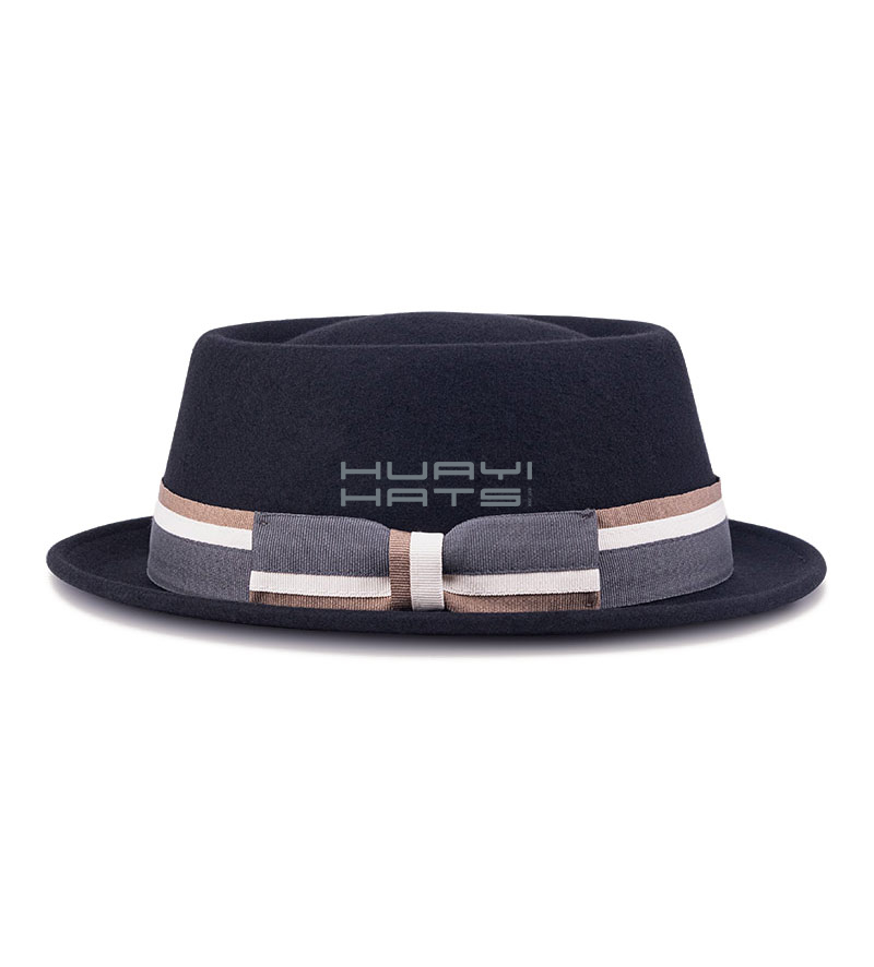 Black Wool Felt Pork pie Fedora Hat Small Brim For Mens