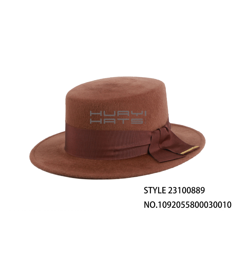 Fashion Mens Wool Felt Boater Hat With Wide Hatband