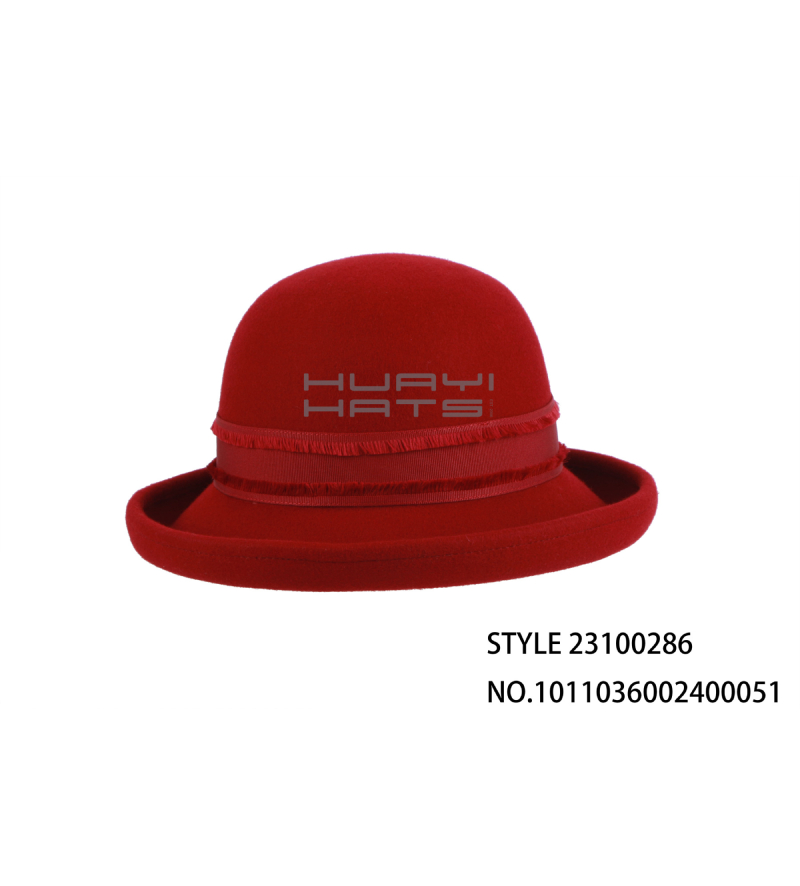 Custom Fashion Raised Brim Felt Bowler Hat With Hat Band