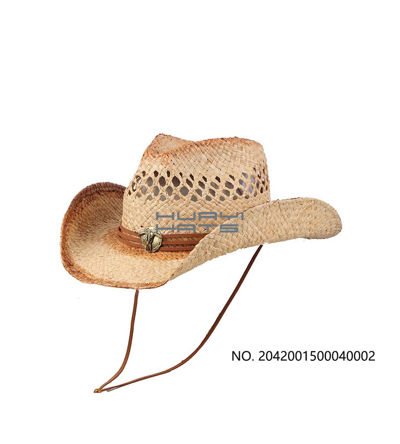 Mens 3.5 Inch Wide Brim Raffia Straw Cowboy Hats With Vented Crown