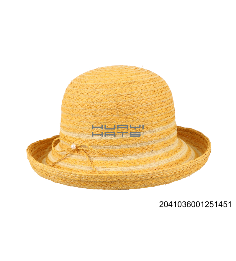 Children Yellow Straw Hat Up-turned Brim Bowler Hat for outdoor sun protection