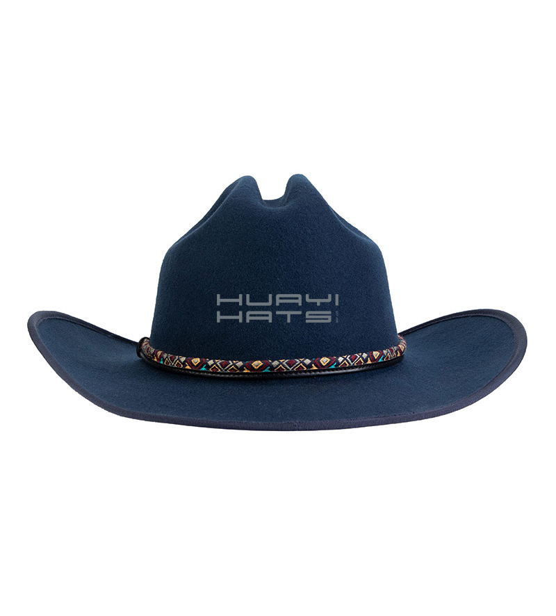 High Quality Wool Felt Navy Blue Wide Brim Cowboy Hat For Womens