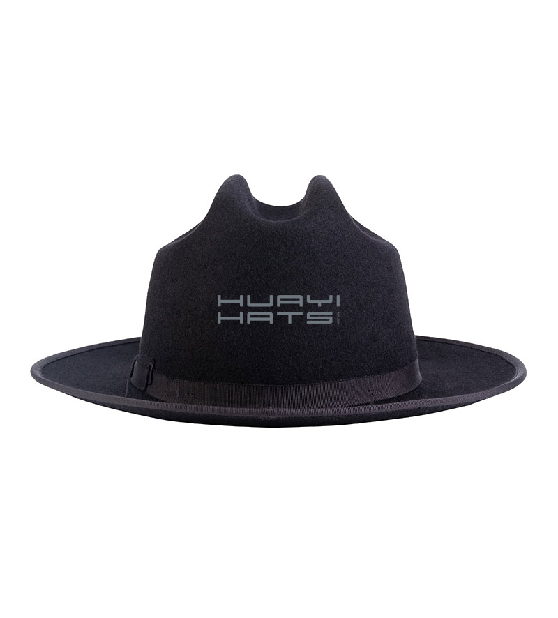 Black Wool Felt Fedora Hats It Features A High Open Road Crown And An Upturned Brim