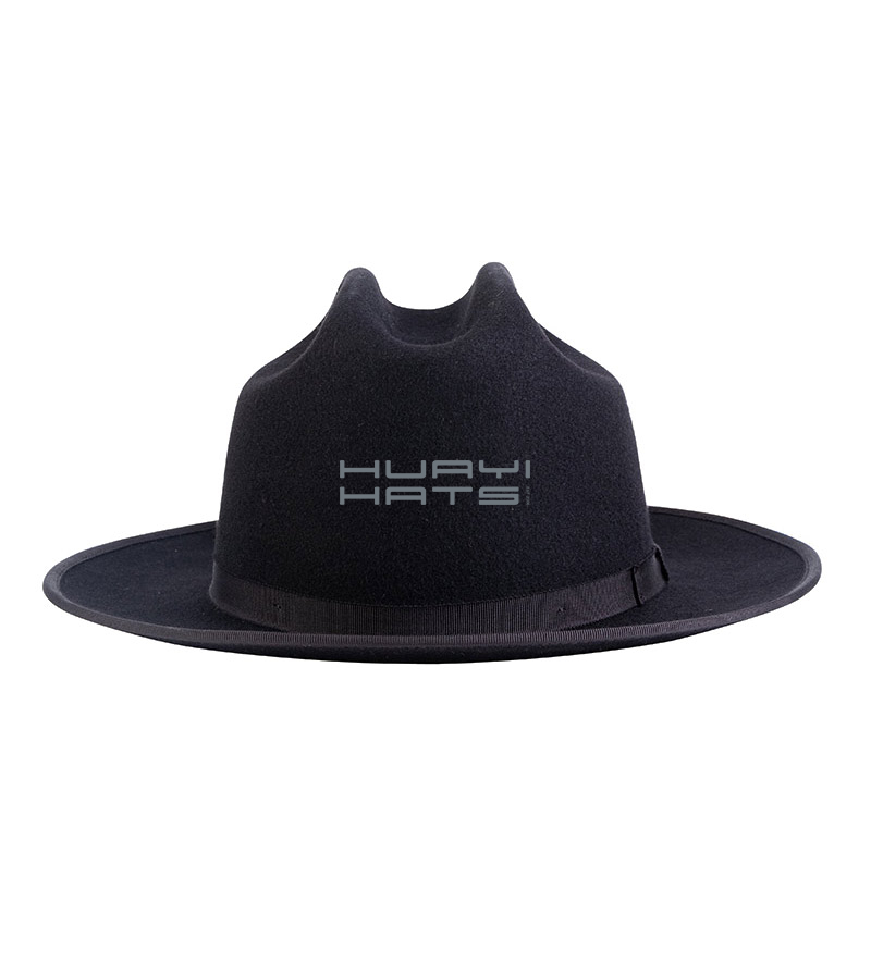 Black Wool Felt Fedora Hats It Features A High Open Road Crown And An Upturned Brim