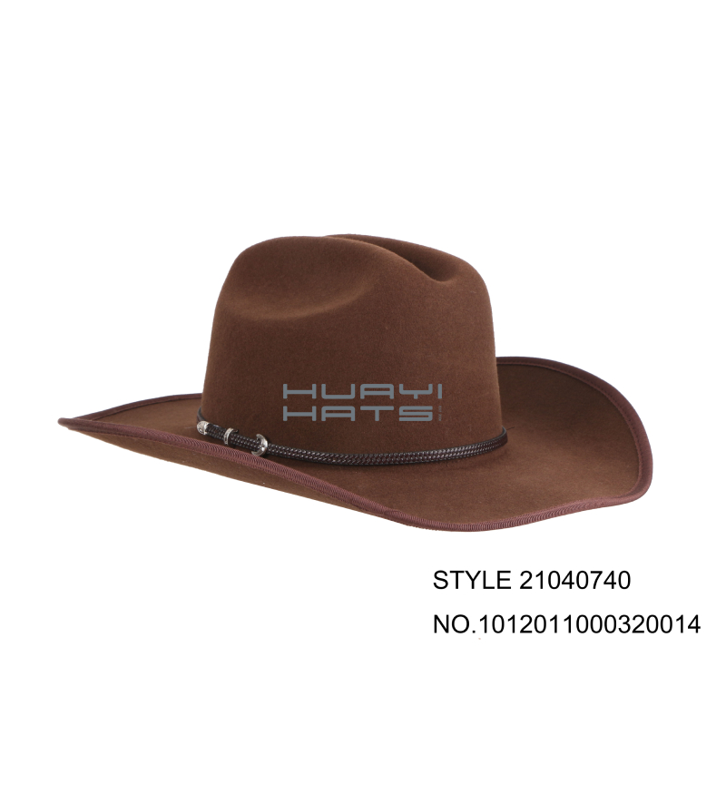 Mens Brown Wide Brim & Open Crown Wool Felt Cowboy Hat