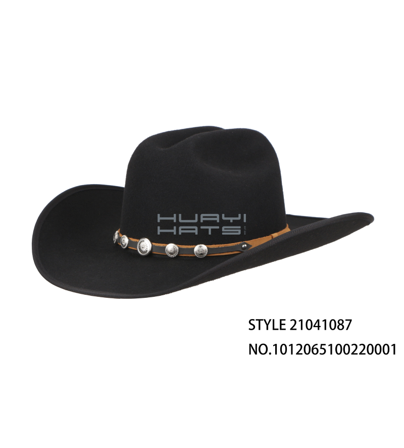 Mens Black Wool Felt Hat Cowboy Hat With Stiff Wide Brimmed Customized Size