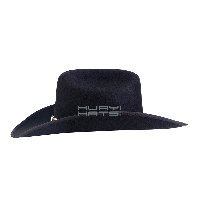 Mens Black Wool Felt Cowboy Hat With Stiff Wide Brimmed Customized Size