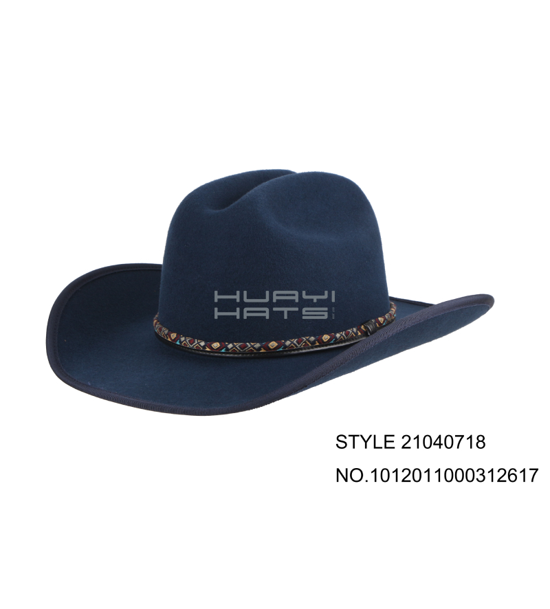 High Quality Wool Felt Navy Blue Wide Brim Cowboy Hat For Womens