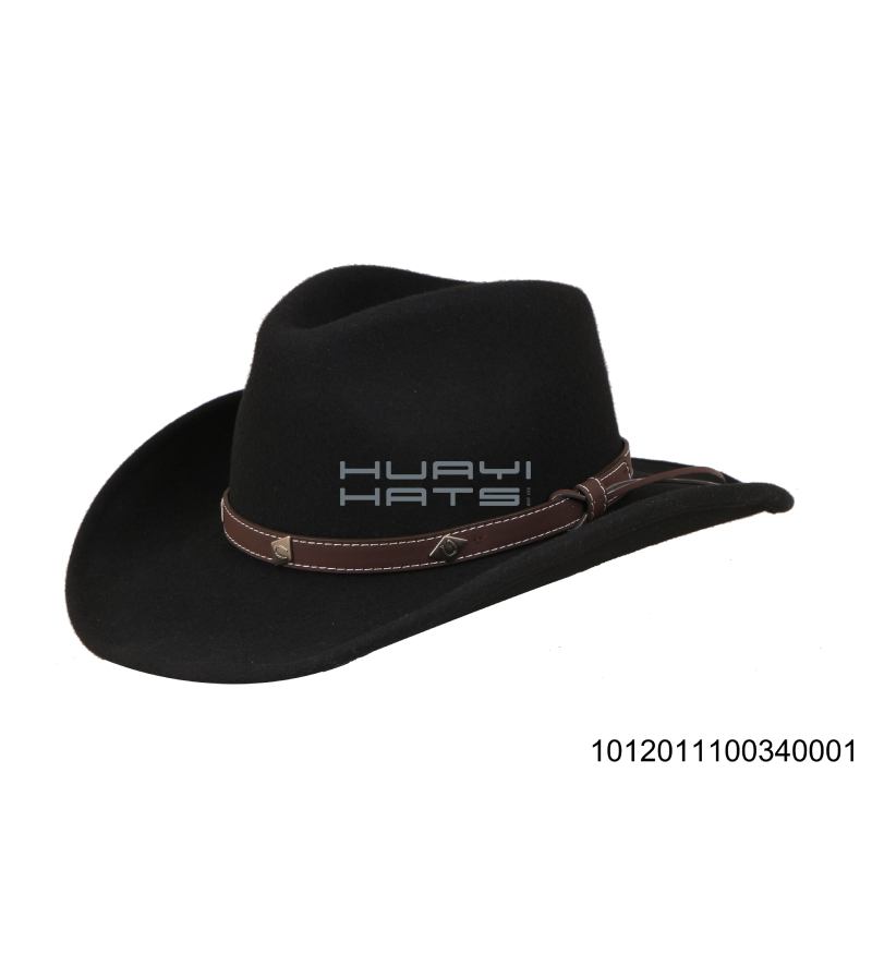 Mens Classic Black Wool Felt Cowboy Hat With attleman crease hat crown and a wide brim