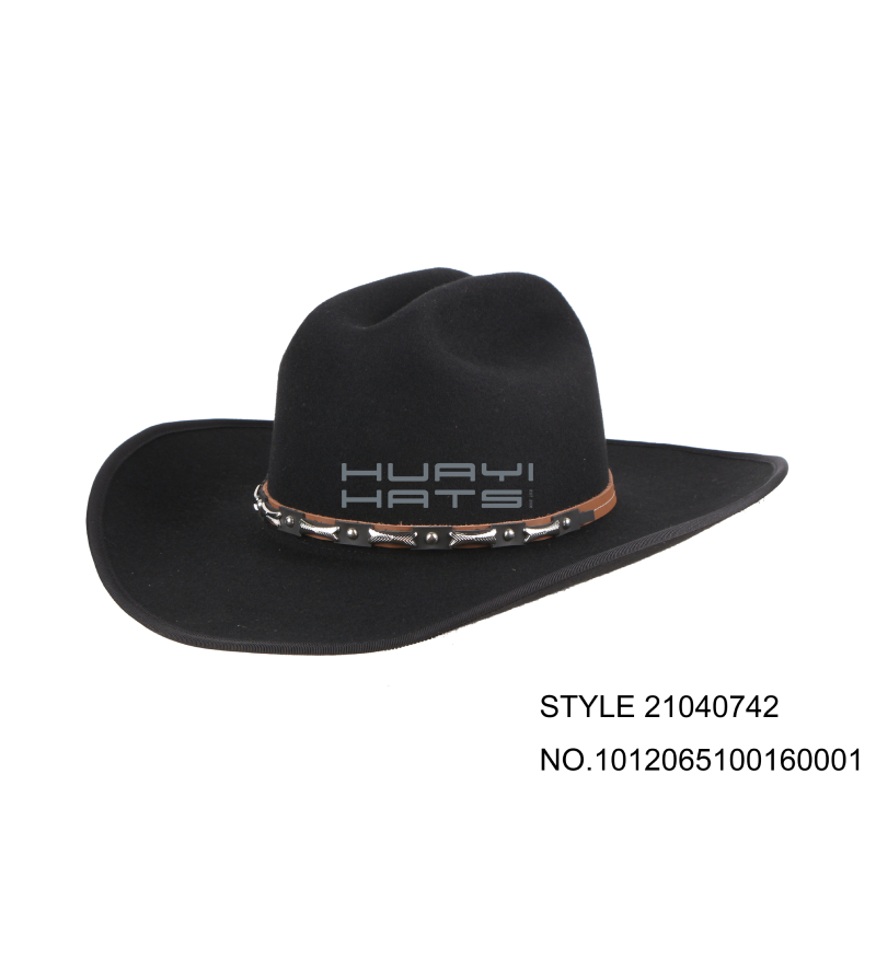 Mens Black Felt Cowboy Hat Stiff Wide Brim 100% Wool made Customizable colors