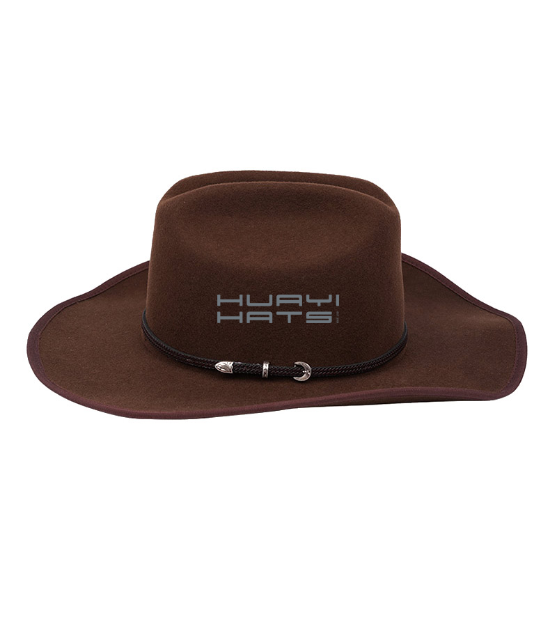 Mens Brown Wide Brim & Open Crown Wool Felt Cowboy Hat