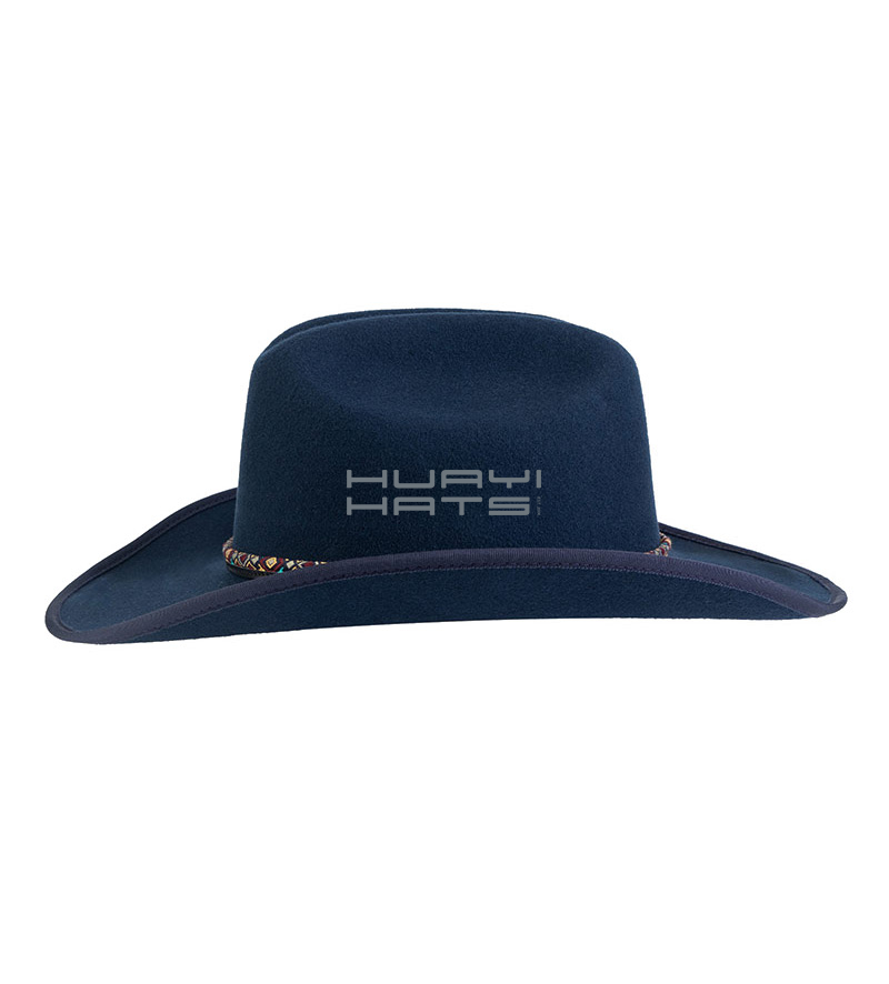 High Quality Wool Felt Navy Blue Wide Brim Cowboy Hat For Womens