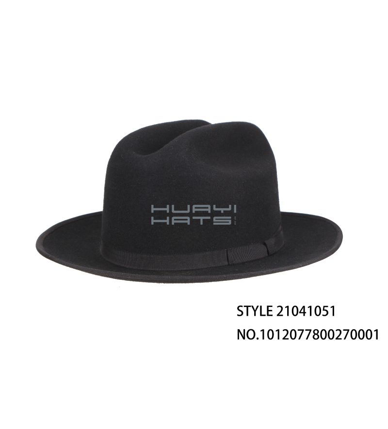 Black Wool Felt Fedora Hats It Features A High Open Road Crown And An Upturned Brim