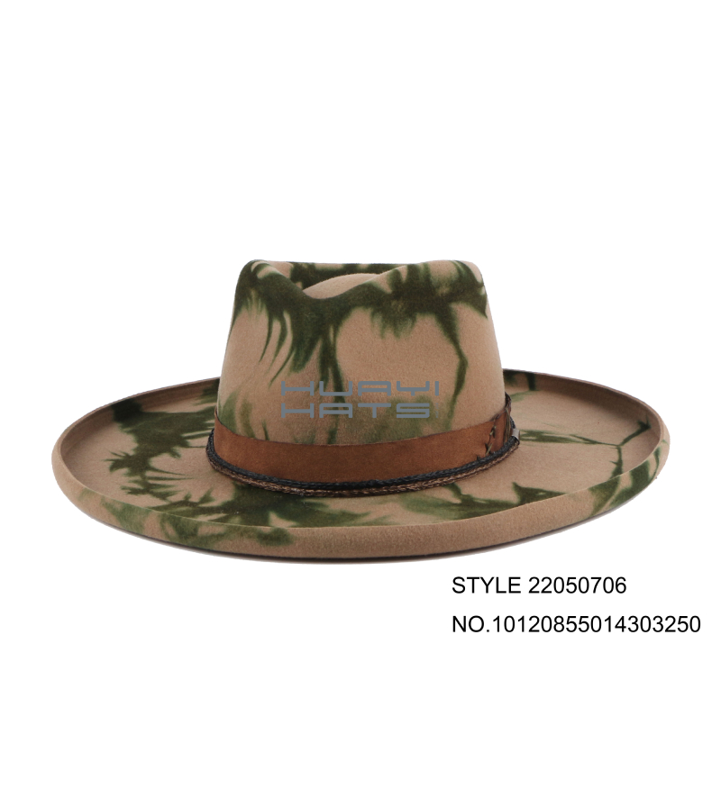 wholesale Pencil Brim Wool Felt Tie Dye Fedora Hat For Womens & Mens