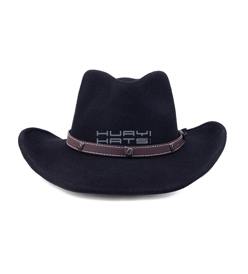 Mens Classic Black Wool Felt Cowboy Hat With attleman crease hat crown and a wide brim