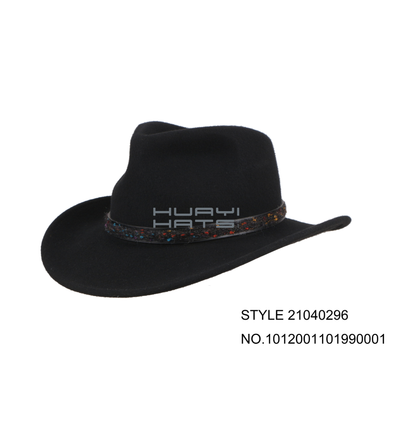 Mens Black Wide Brim Western Outback Hat 100% Wool Felt Composed