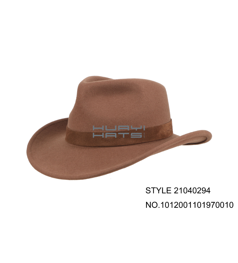 Wool Felt Outback Western Hat With Dark Brown Hatband
