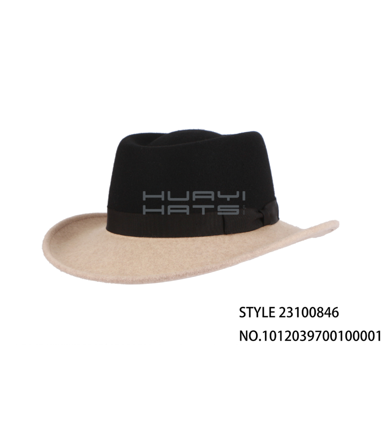 Mens Wool Felt Two-color Stitching Outback Hat Can Be Matched With Different Hat Straps