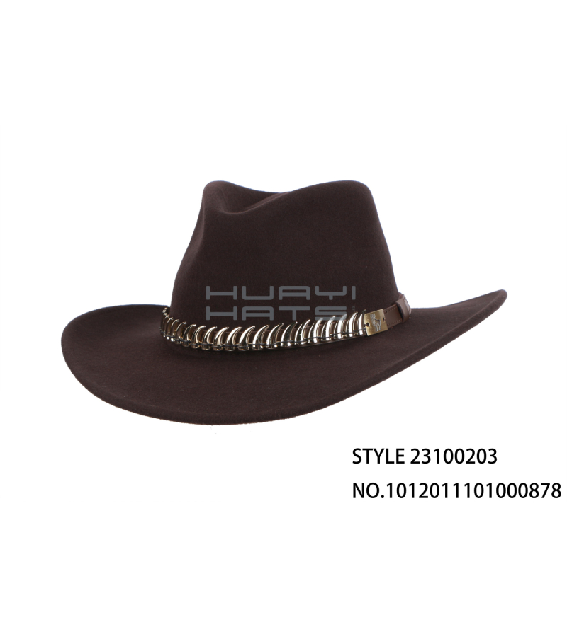 Fashion Mens Wool Felt Outback Hat With Leather Hatband Customizable colors