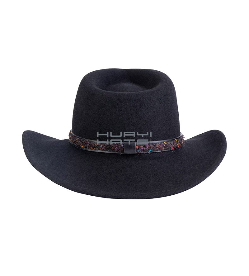 Mens Black Wide Brim Western Outback Hat 100% Wool Felt Composed