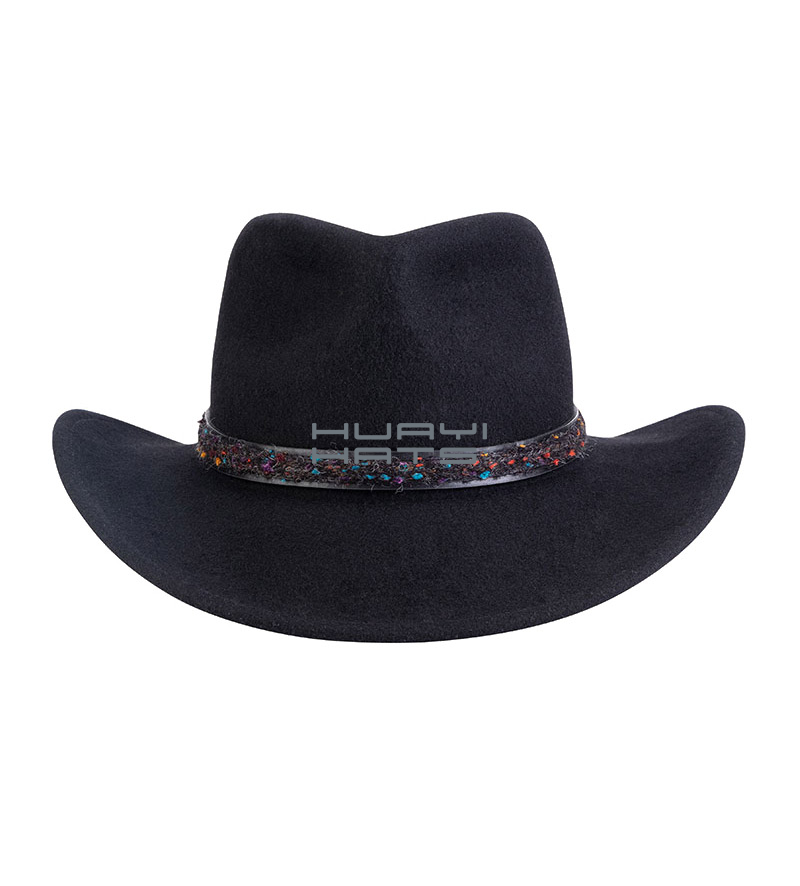 Mens Black Wide Brim Western Outback Hat 100% Wool Felt Composed