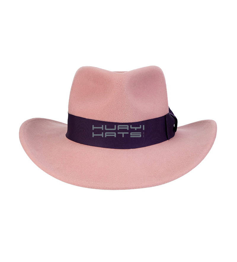 Womens Wide Brim Pink Wool Felt Western Cowboy Outback Hat