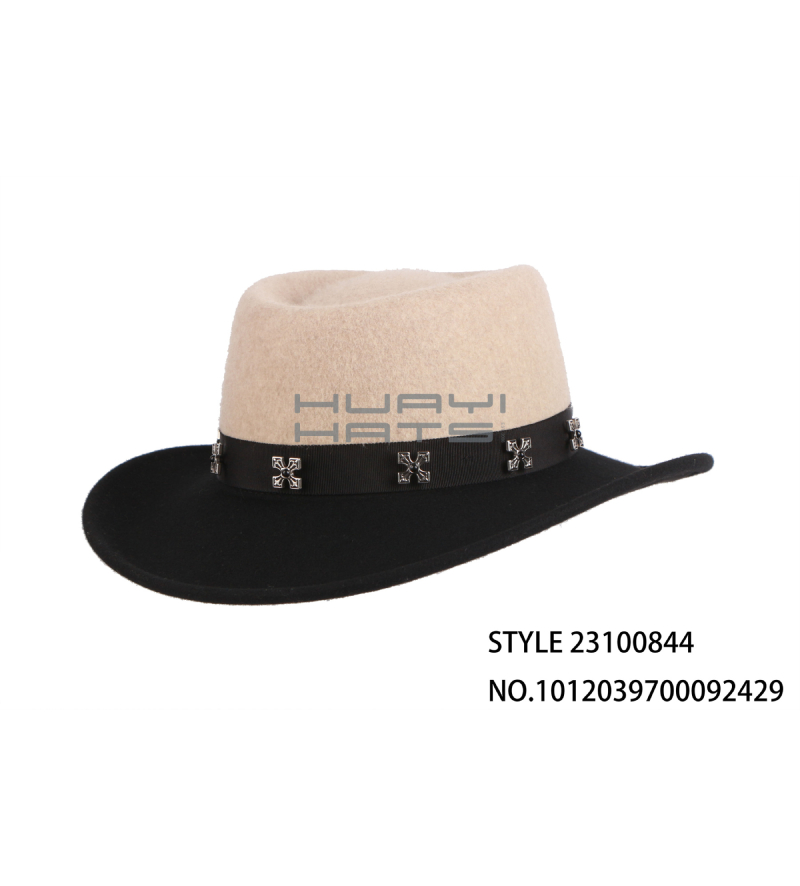 Mens Wool Felt Two-color Stitching Outback Hat Can Be Matched With Different Hat Straps
