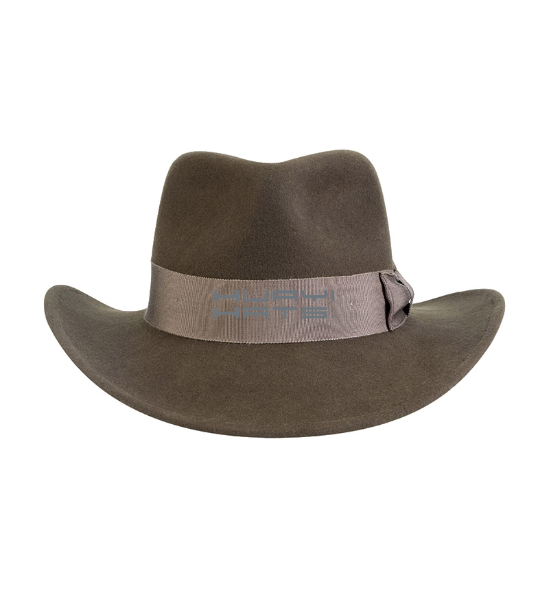 Mens 3" inches brim Brown Wool Felt Outback Cowboy Hat With Bowknot